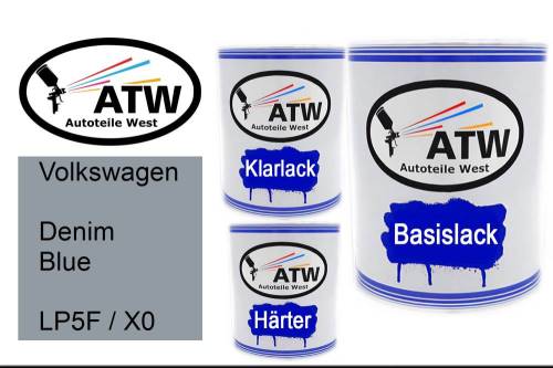 Volkswagen, Denim Blue, LP5F / X0: 1L Lackdose + 1L Klarlack + 500ml Härter - Set, von ATW Autoteile West.